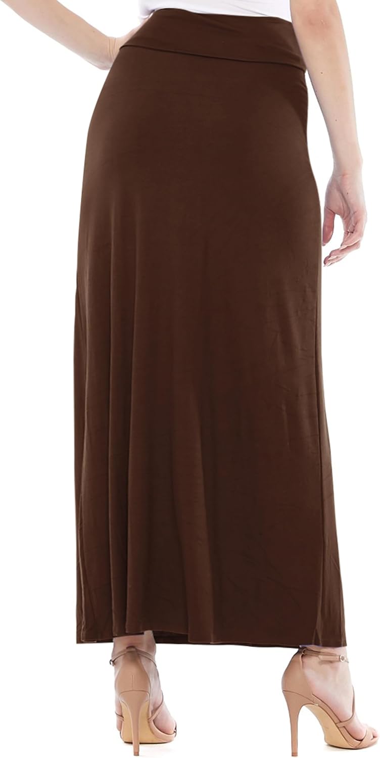 FashionJOA Women's Stretchy Flowy Maxi Skirt with Elastic Waistband for Comfort and Style