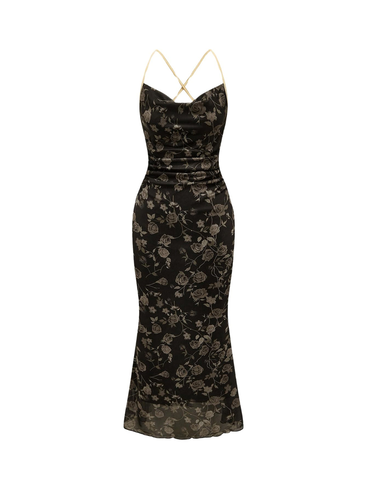 SOLY HUX Women's Floral Mesh Cami Dress Cocktail Wedding Guest Long Dresses