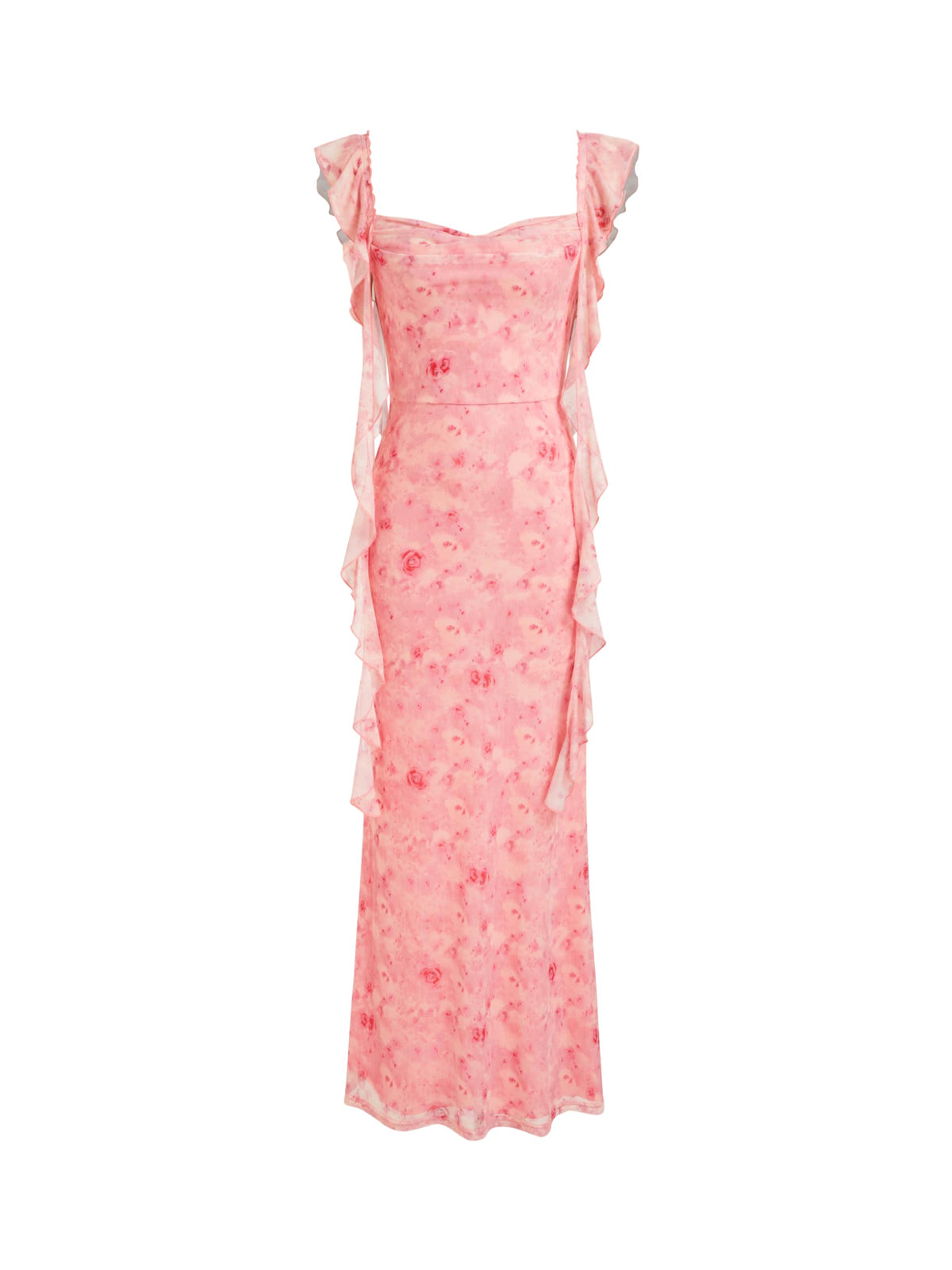CIDER Women's Wedding Guest Dress Sleeveless Mesh Ruffle Maxi Formal Dress