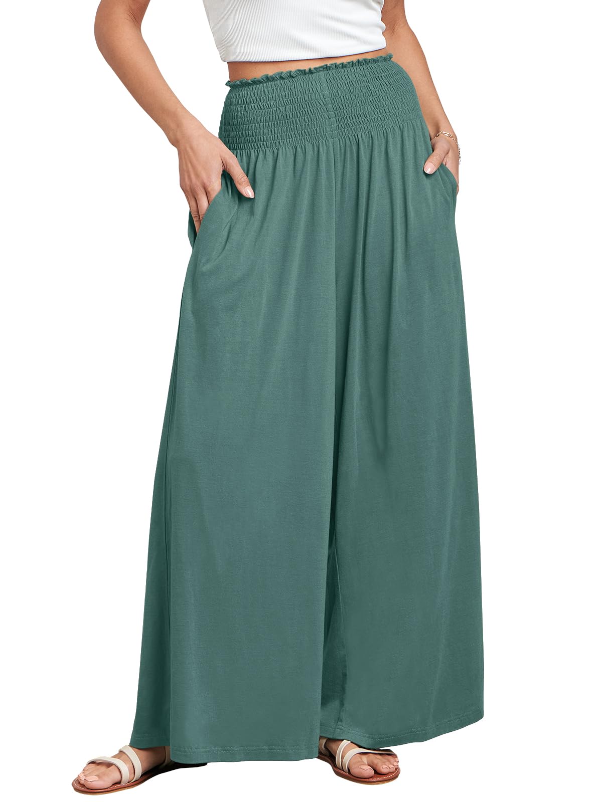 ANRABESS Women Summer Casual Wide Leg Palazzo Pants with Pockets