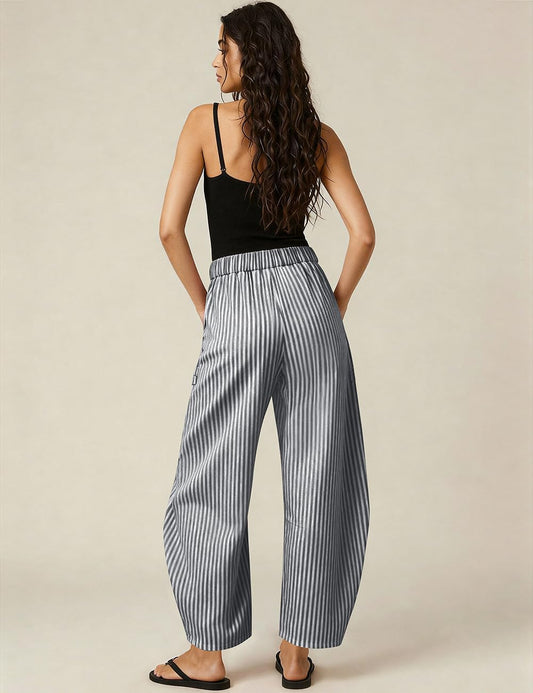TARSE Womens Striped Linen Barrel Pants with Pockets Y2k Patchwork