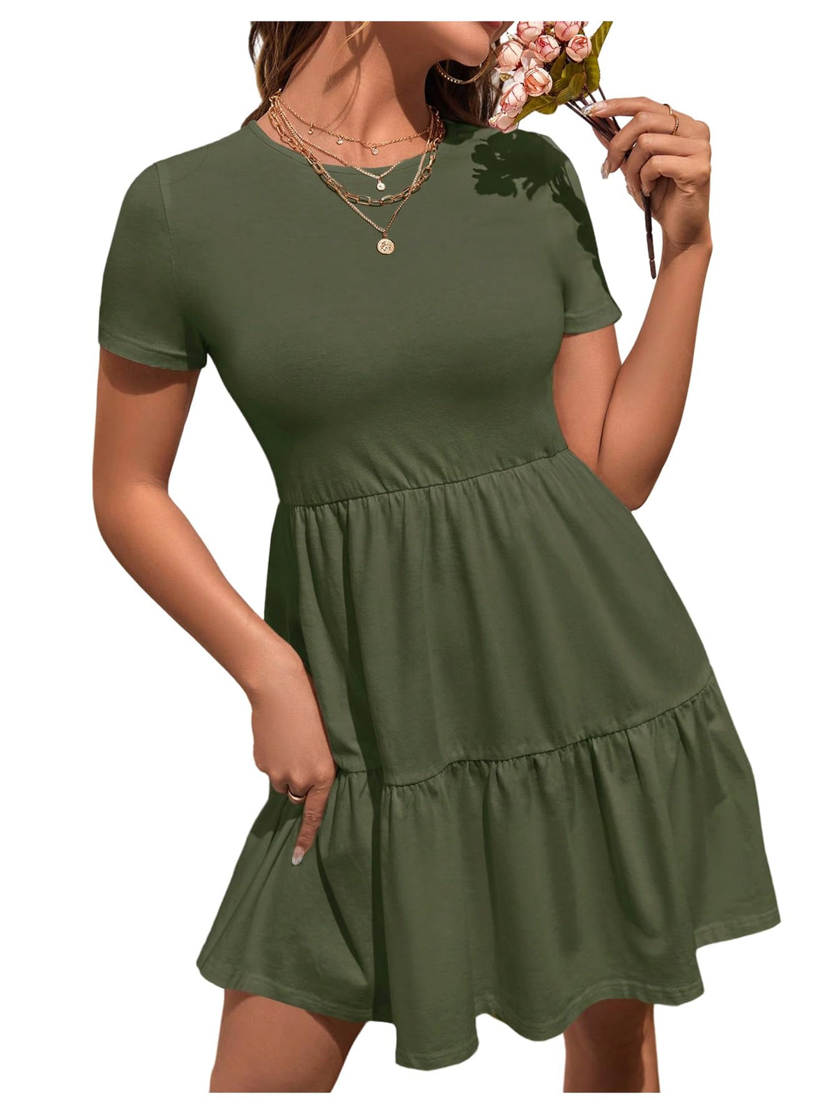 SOLY HUX Women's Summer Babydoll T Shirt Dress Short Sleeve Ruffle Dresses