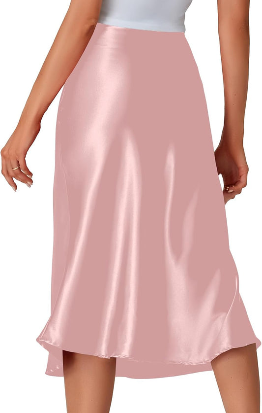 LYANER Women's Satin Silky Midi Skirt