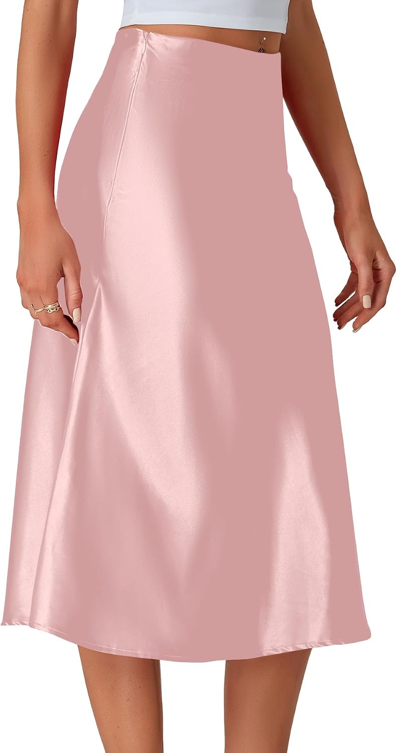 LYANER Women's Satin Silky Midi Skirt