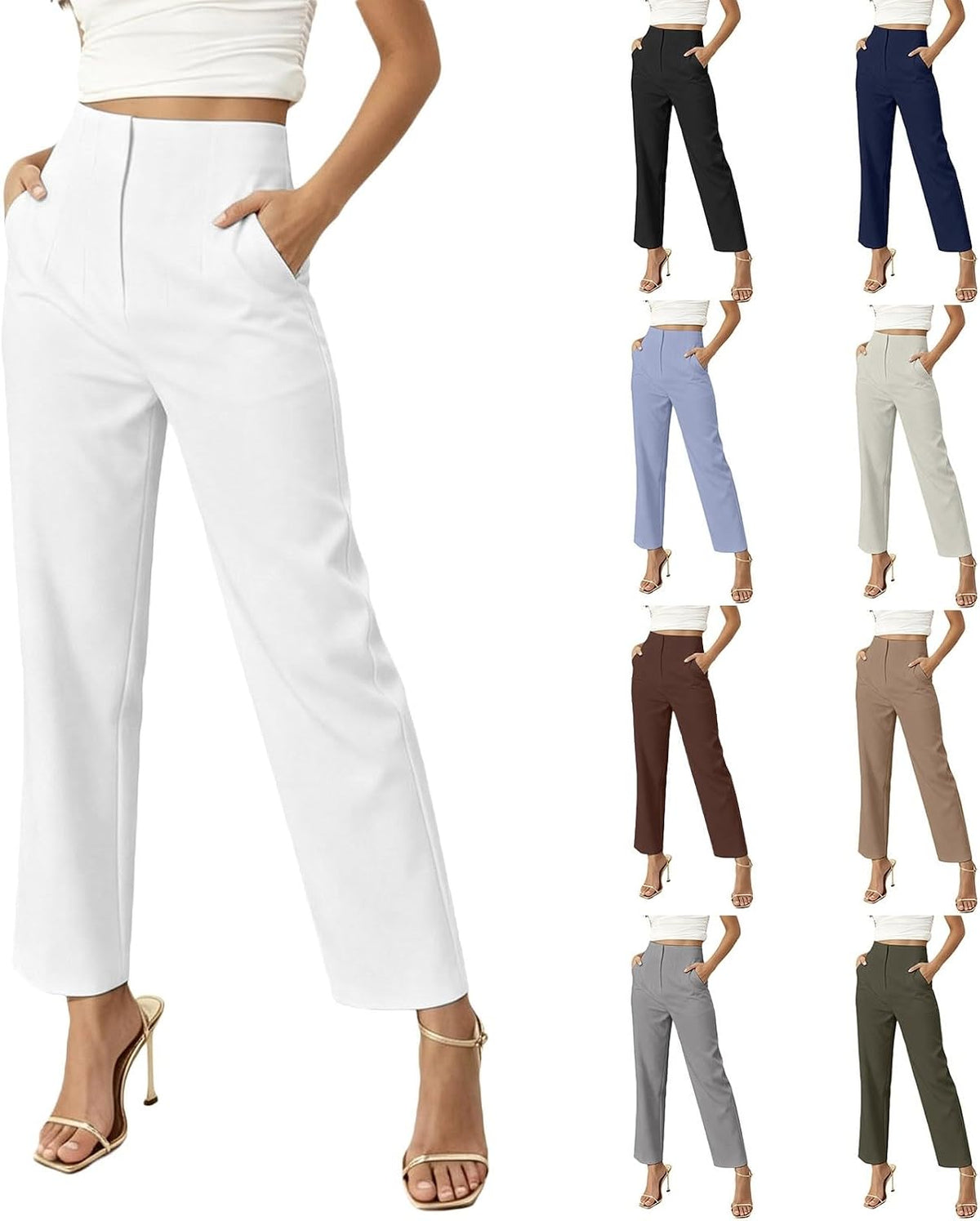 JiXiang Petite Dress Pants Women Business Casual Ankle Length Straight Leg Trousers Office Work Travel Pull-On Tapered Slacks