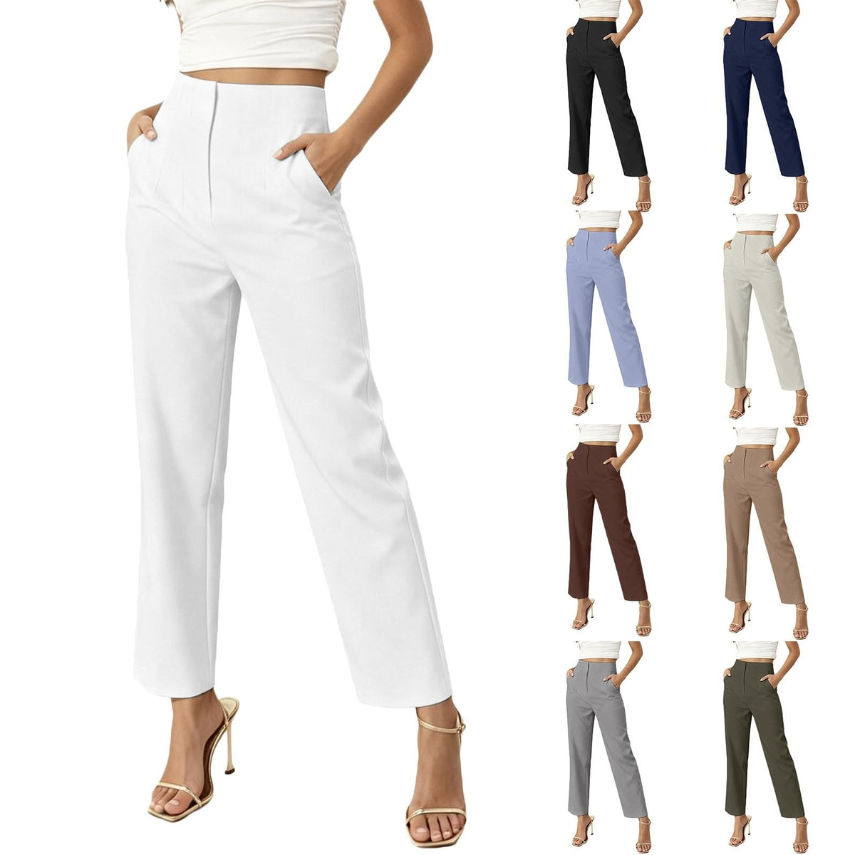 JiXiang Petite Dress Pants Women Business Casual Ankle Length Straight Leg Trousers Office Work Travel Pull-On Tapered Slacks