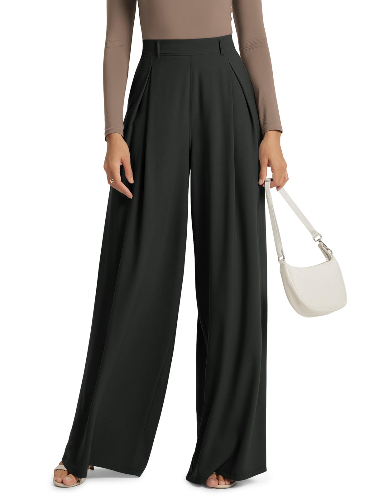 ODODOS Pleated Extra Wide Leg Pants for Women Flowy Lightweight High Waist Trouser with Pockets - 27" / 29" / 31" Inseam