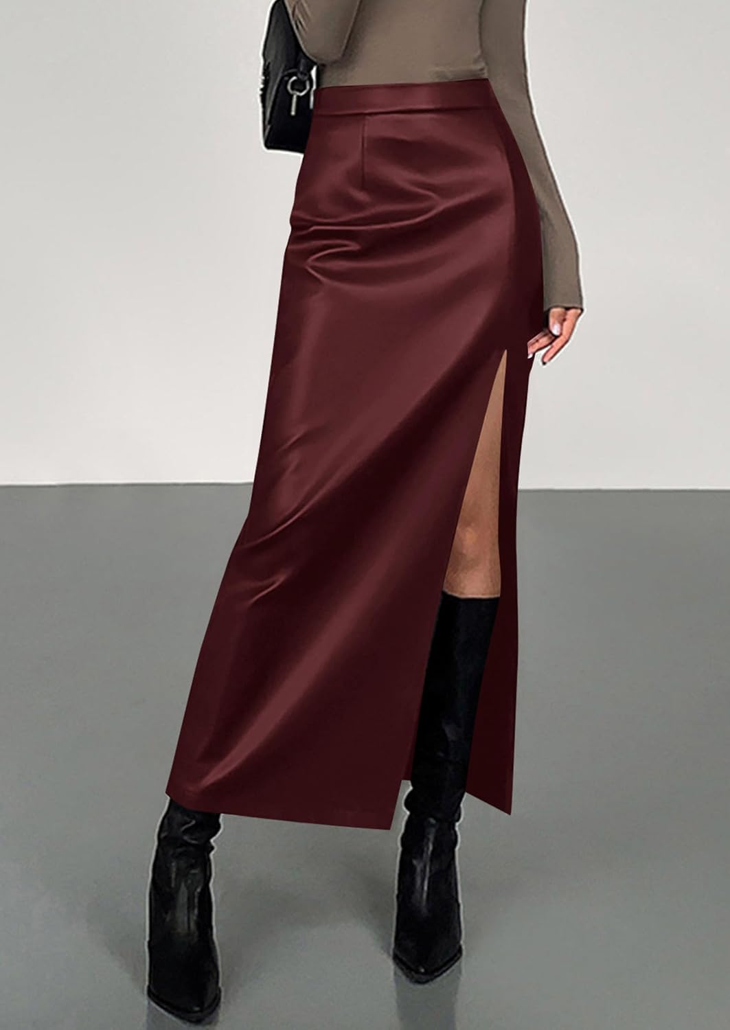 PRETTYGARDEN Women's Faux Leather Long Pencil Skirt