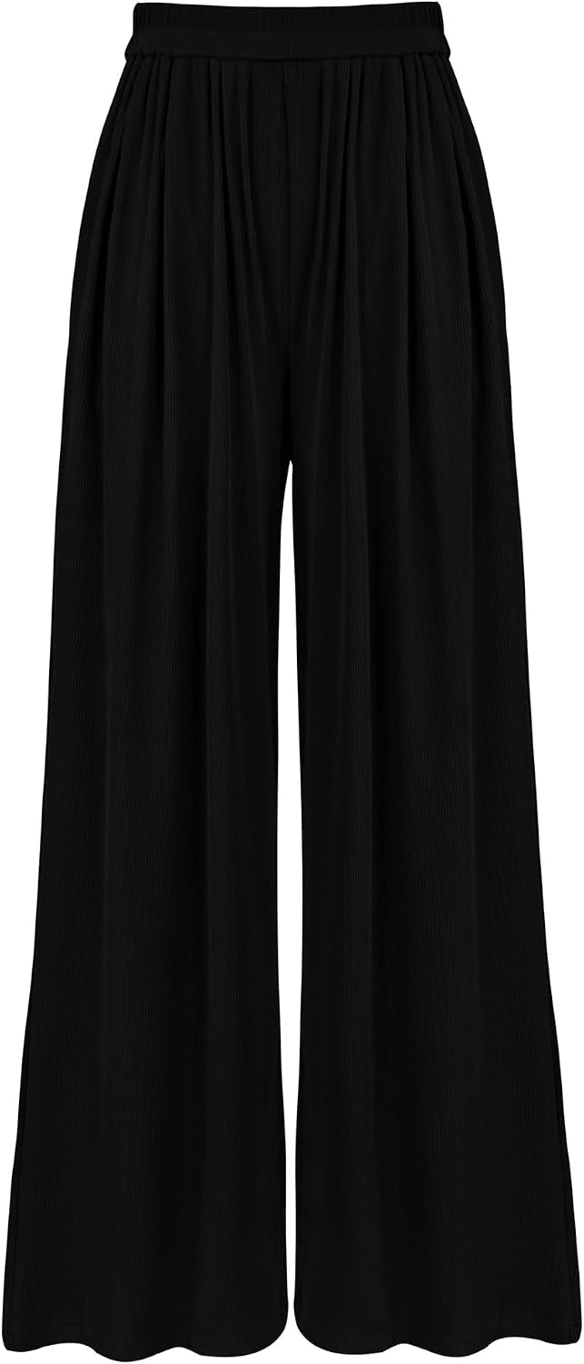 BTFBM High Waist Palazzo Pants for Women Rib Knit