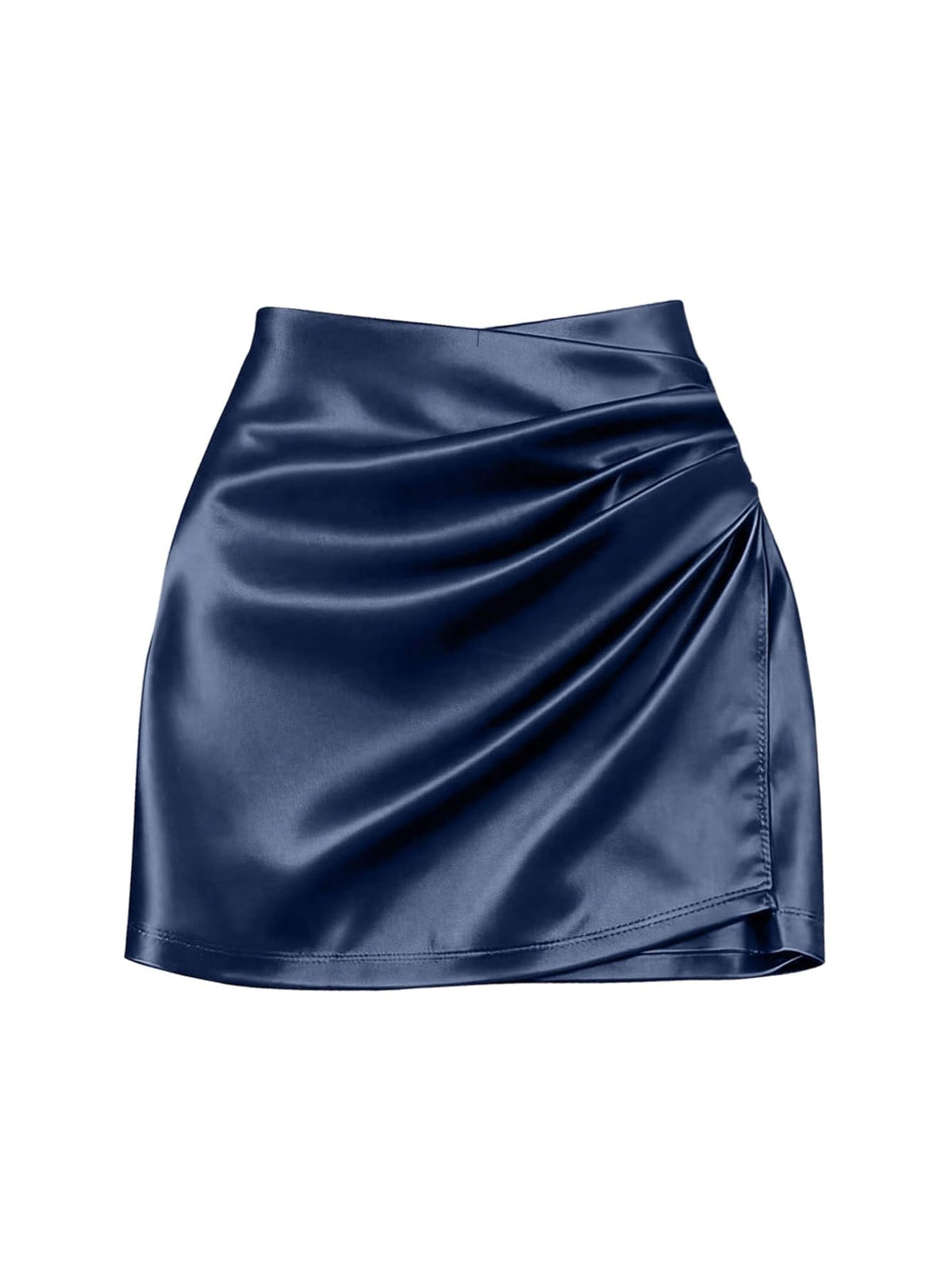 SHENHE Women' Satin Wrap Skirt Ruched Bodycon Dressy Silky Mini Skirt
