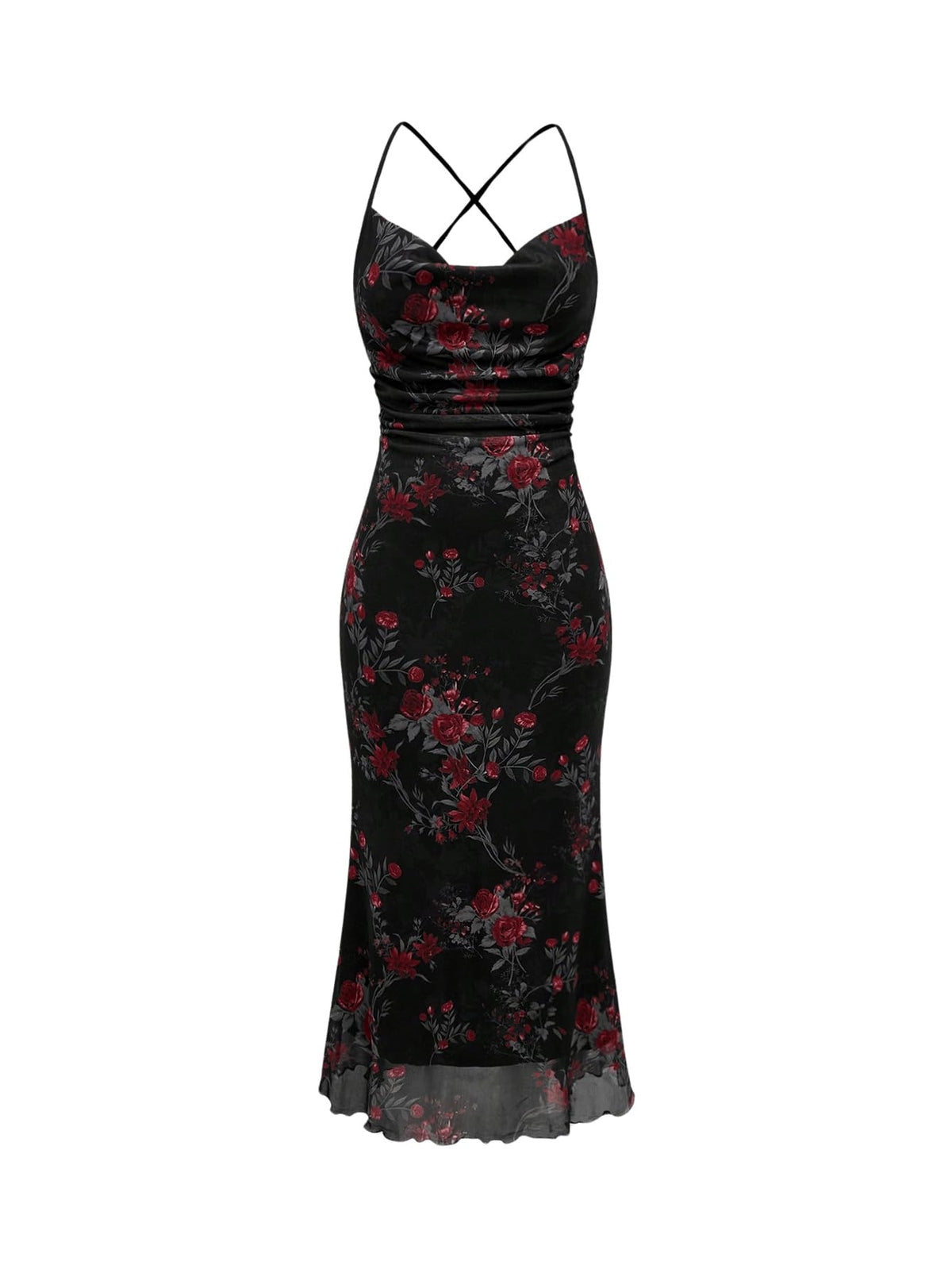 SOLY HUX Women's Floral Mesh Cami Dress Cocktail Wedding Guest Long Dresses