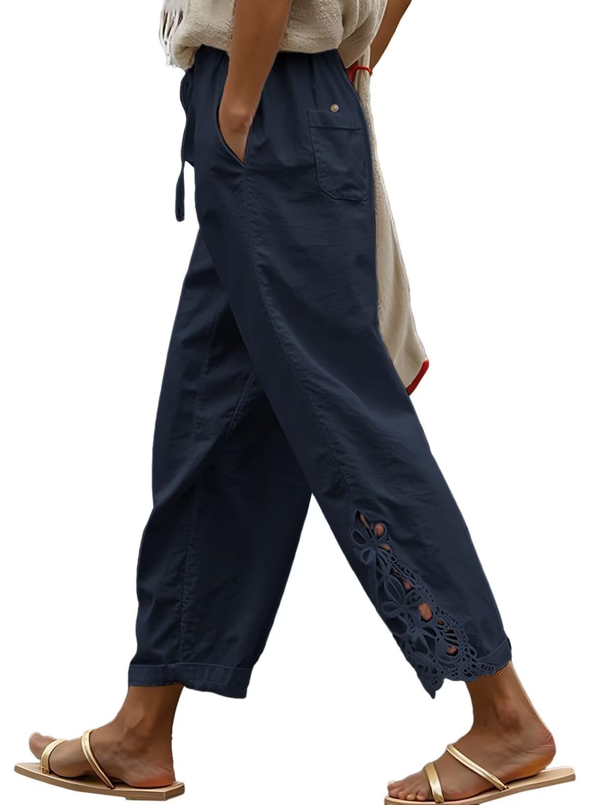 Women Fashion 2026 Casual Elastic Waist Pants with Pockets