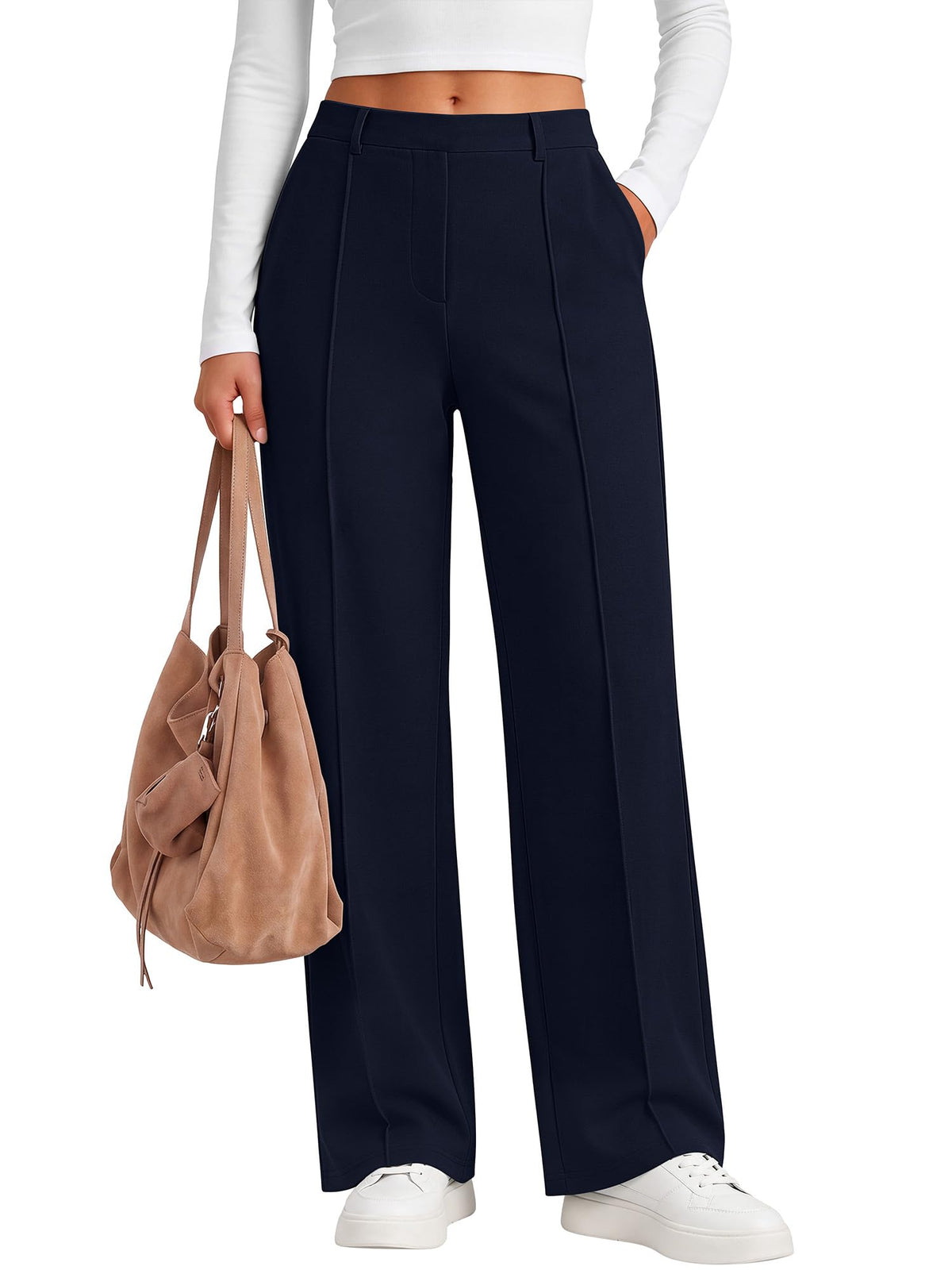 ANRABESS Women's Business Casual Straight Leg Fleece Dress Pants