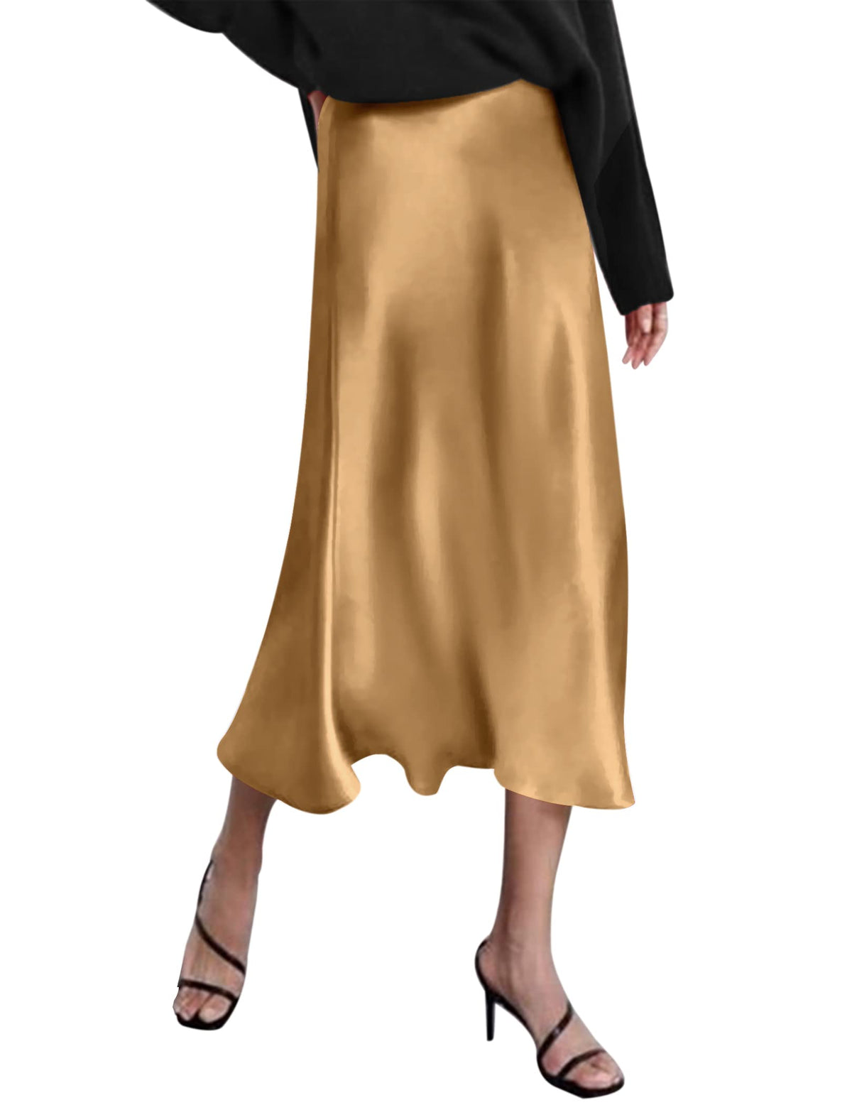 Zeagoo Skirts for Women High Waist Skirt Elegant Midi Skirt Satin