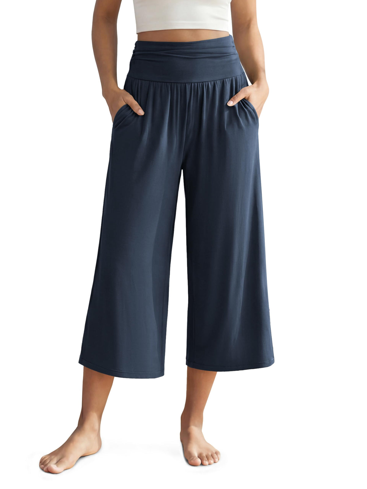 ODODOS Women's Wide Leg Palazzo Lounge Cropped Pants with Pockets Light Weight Comfy Pajama Capri Pants-20/22"/ 24" Inseam