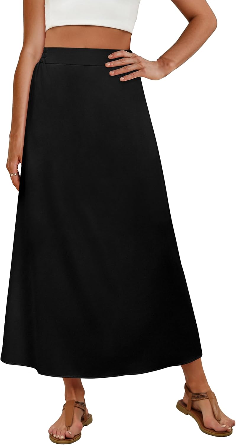 OFEEFAN Womens Maxi Long Skirts with Pockets Stretchy Spring Summer Boho Casual Flowy Trendy