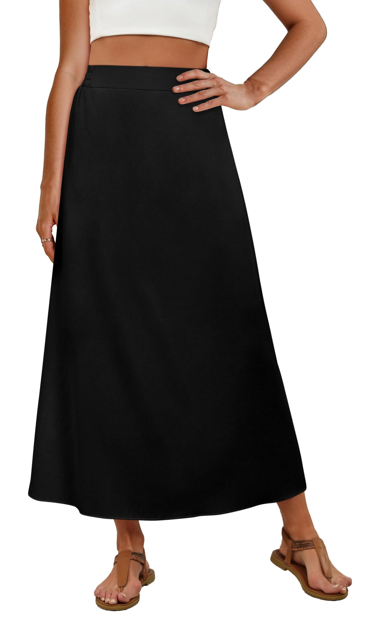 OFEEFAN Womens Maxi Long Skirts with Pockets Stretchy Spring Summer Boho Casual Flowy Trendy