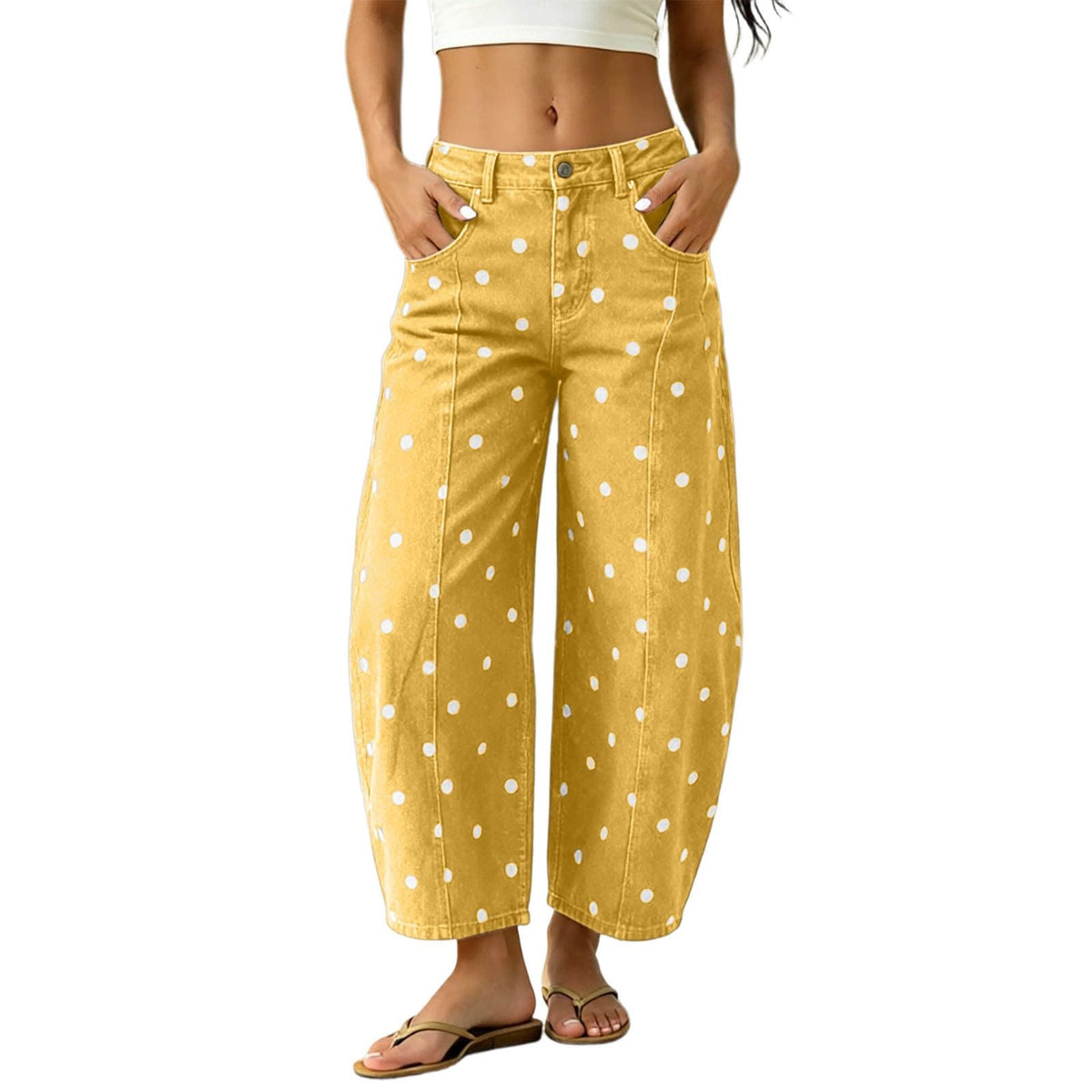 Polka Dot Pants Womens Barrel Jeans Baggy 2026 Fall High Waisted Wide Leg Casual Stretchy Denim Pant with Pockets