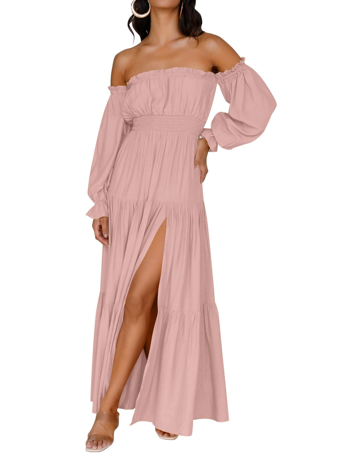 ZESICA Womens Fall Long Sleeve Boho Off Shoulder Maxi Dresses