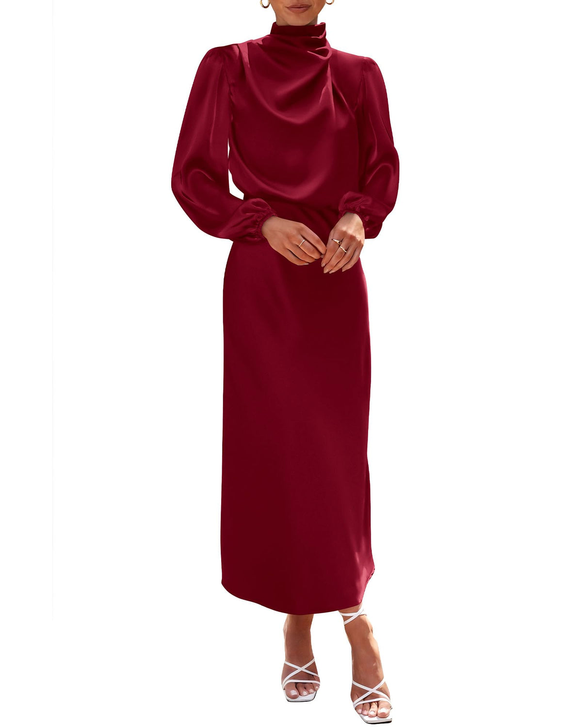 BTFBM Womens Mock Neck Satin Maxi Dress Fall 2026