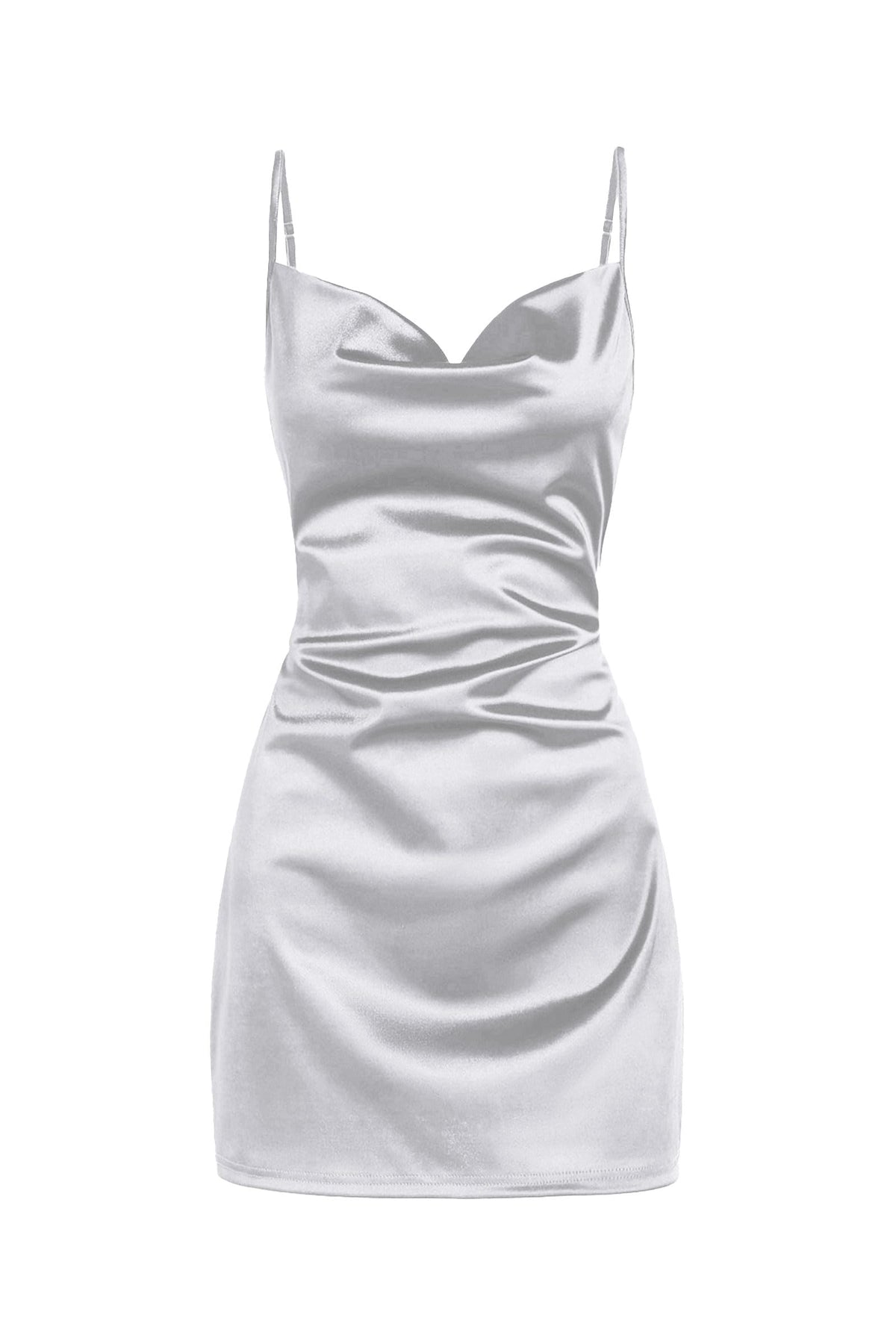 ZAFUL Women Satin Cowl Neck Spaghetti Strap Mini Slip Cocktail Dress