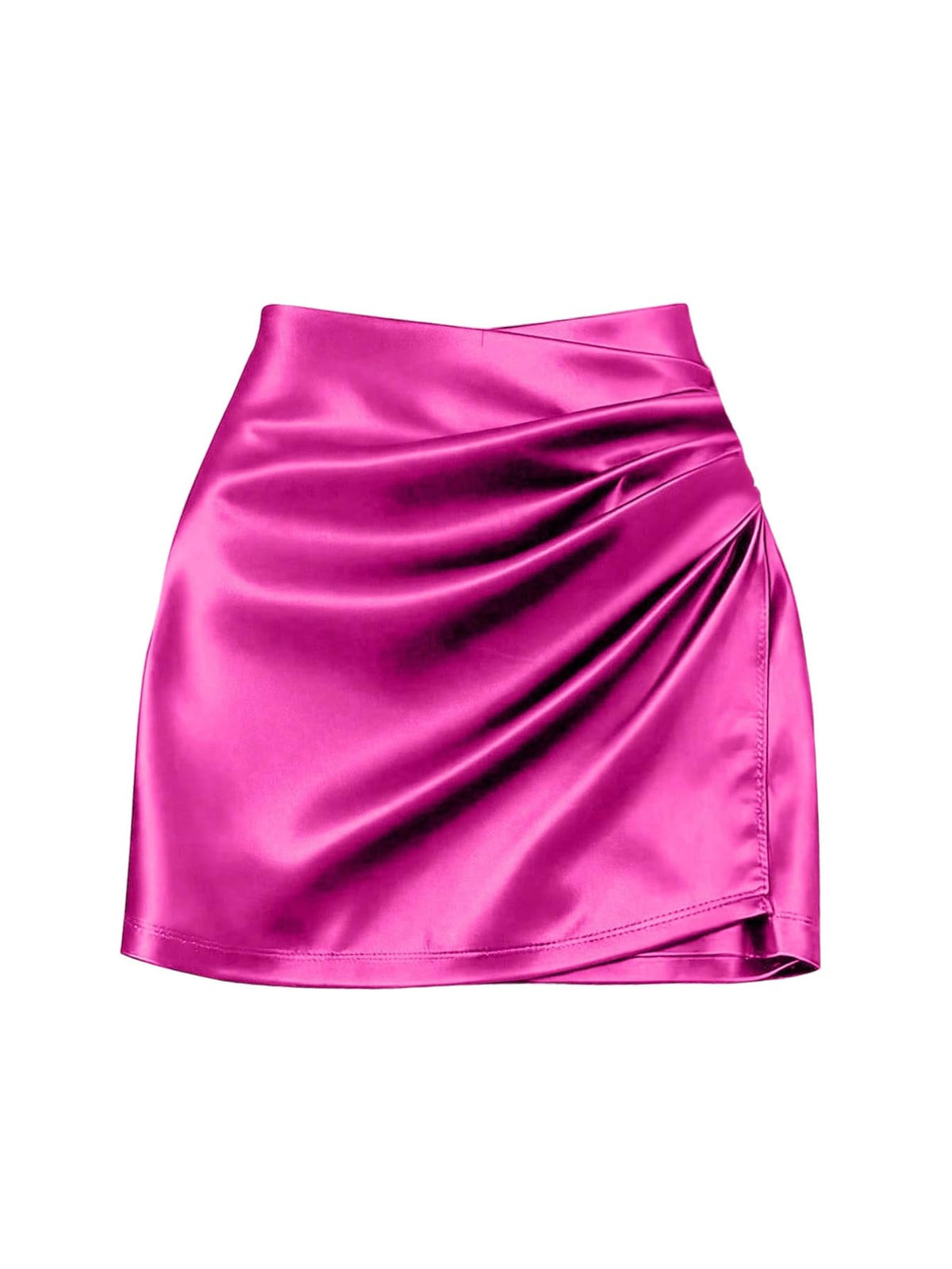 SHENHE Women' Satin Wrap Skirt Ruched Bodycon Dressy Silky Mini Skirt
