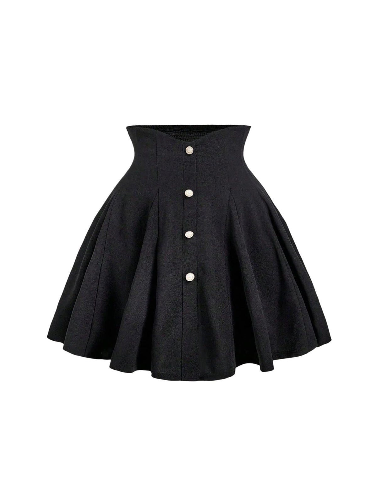 MakeMeChic Women's Plus Size High Waist Skirt Pearl Button A Line Flare Shirred Short Skirts