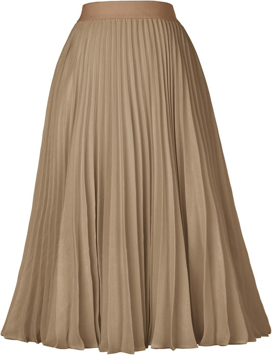 GRACE KARIN Pleated Midi Skirt for Women Chiffon A-Line Outfits