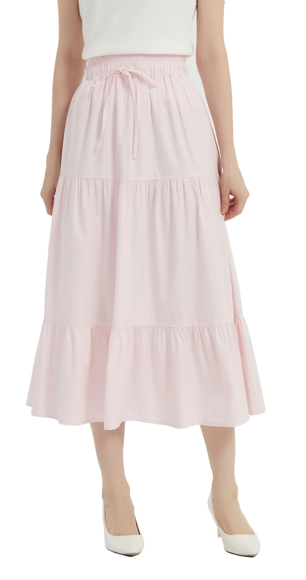 Tronjori Womens A Line Long Midi Denim Skirt Tired Layers with Drawstring