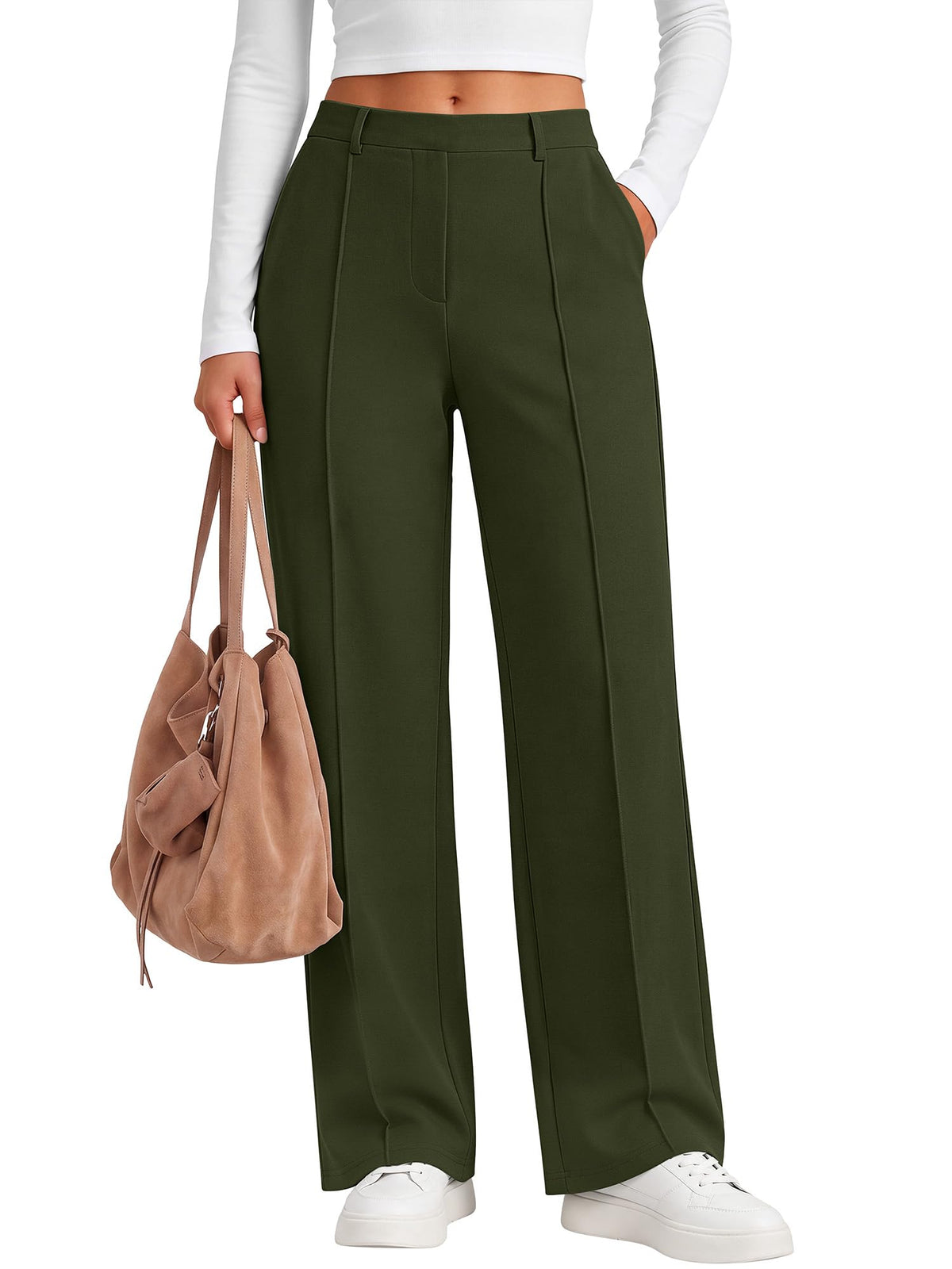 ANRABESS Women's Business Casual Straight Leg Fleece Dress Pants