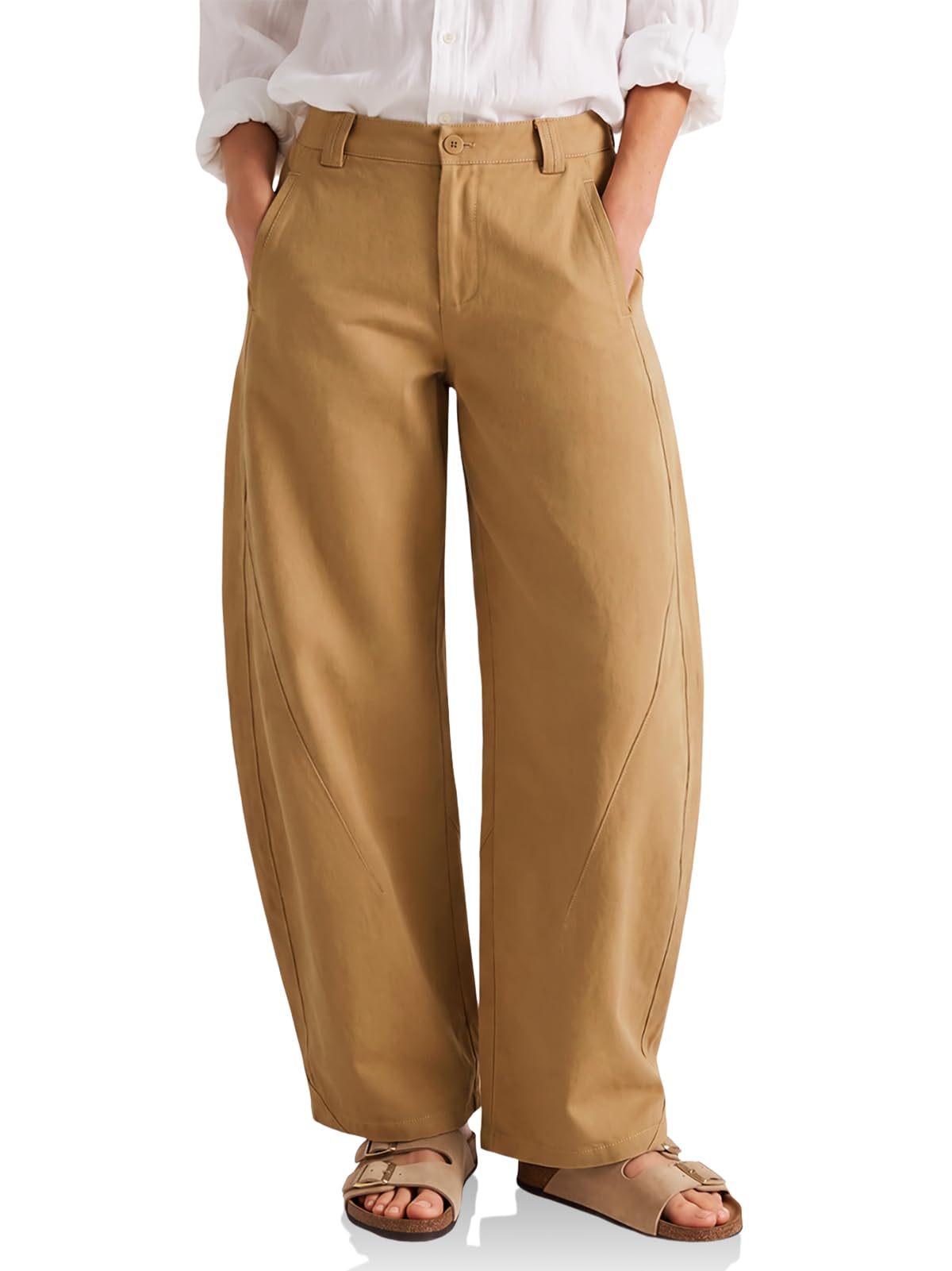 Cicy Bell Womens Barrel Wide Leg Pants Baggy High Waisted Palazzo Trousers
