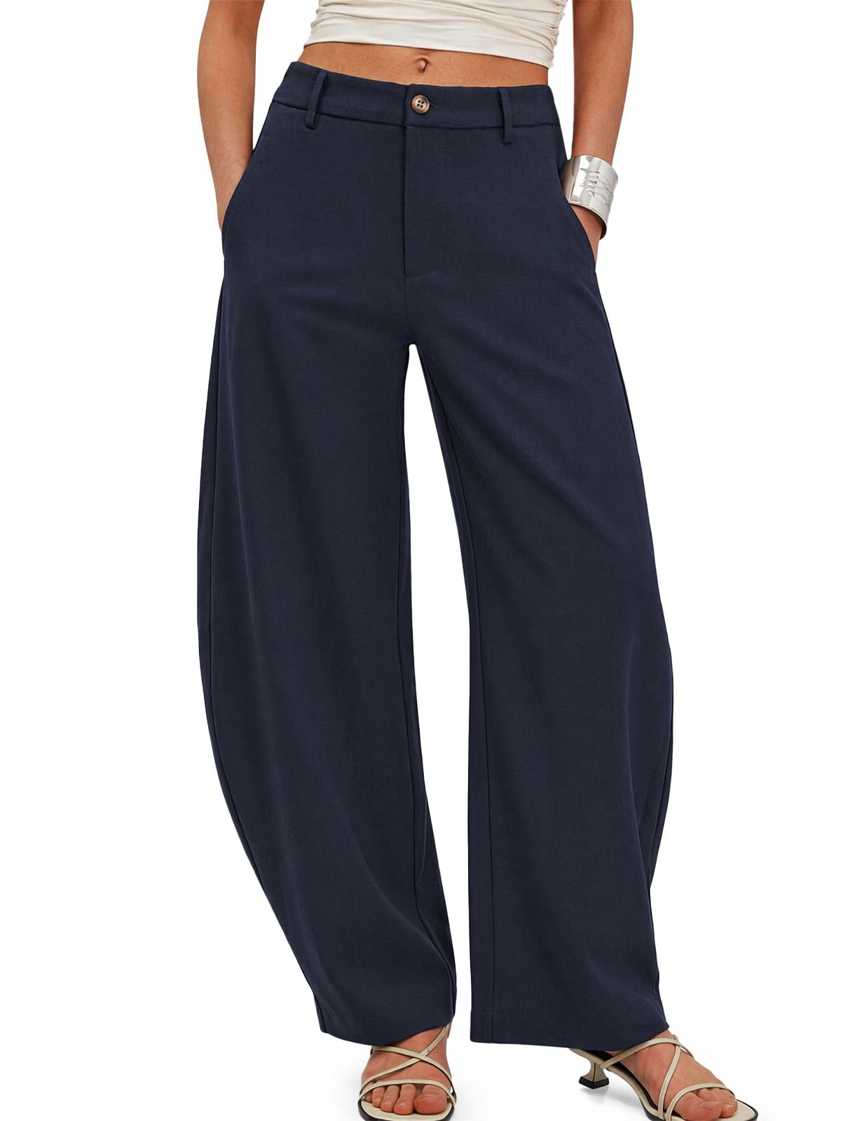 Cicy Bell Womens Barrel Dress Pants High Waisted Wide Leg Work Trousers