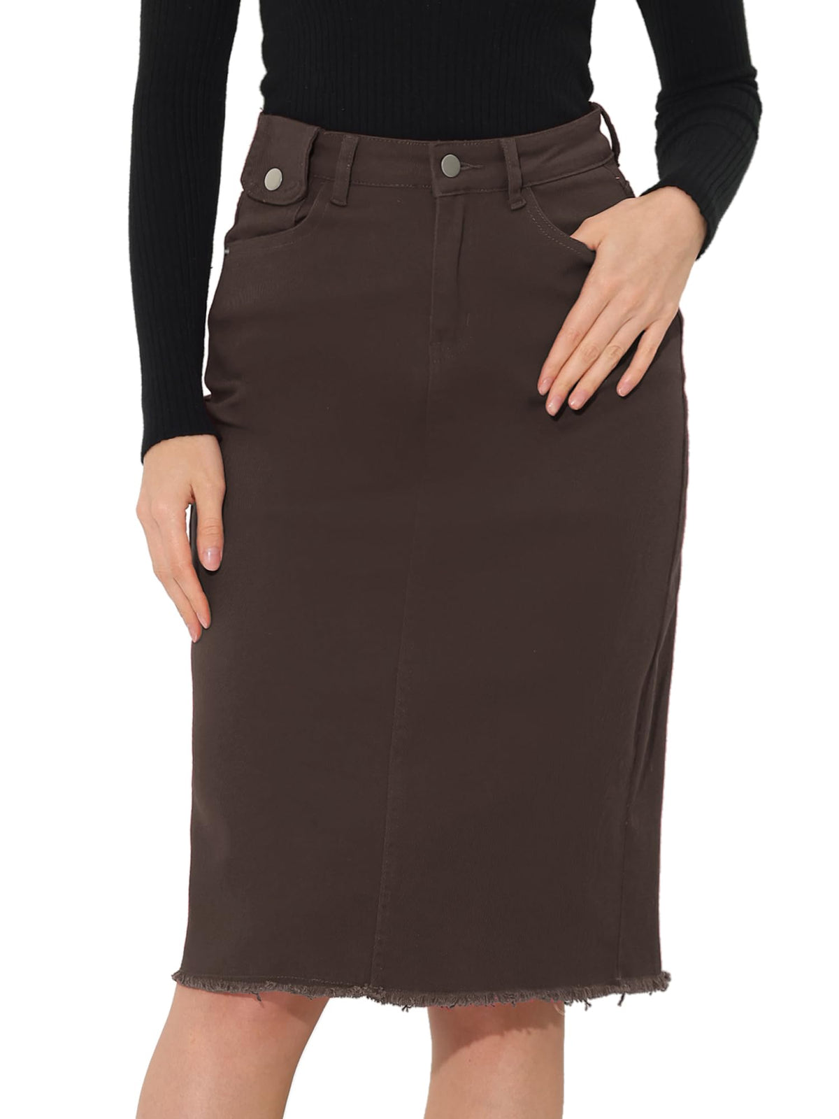 Allegra K Women's Casual Jean Skirt Raw Hem Stretch High Waist Denim Skirts