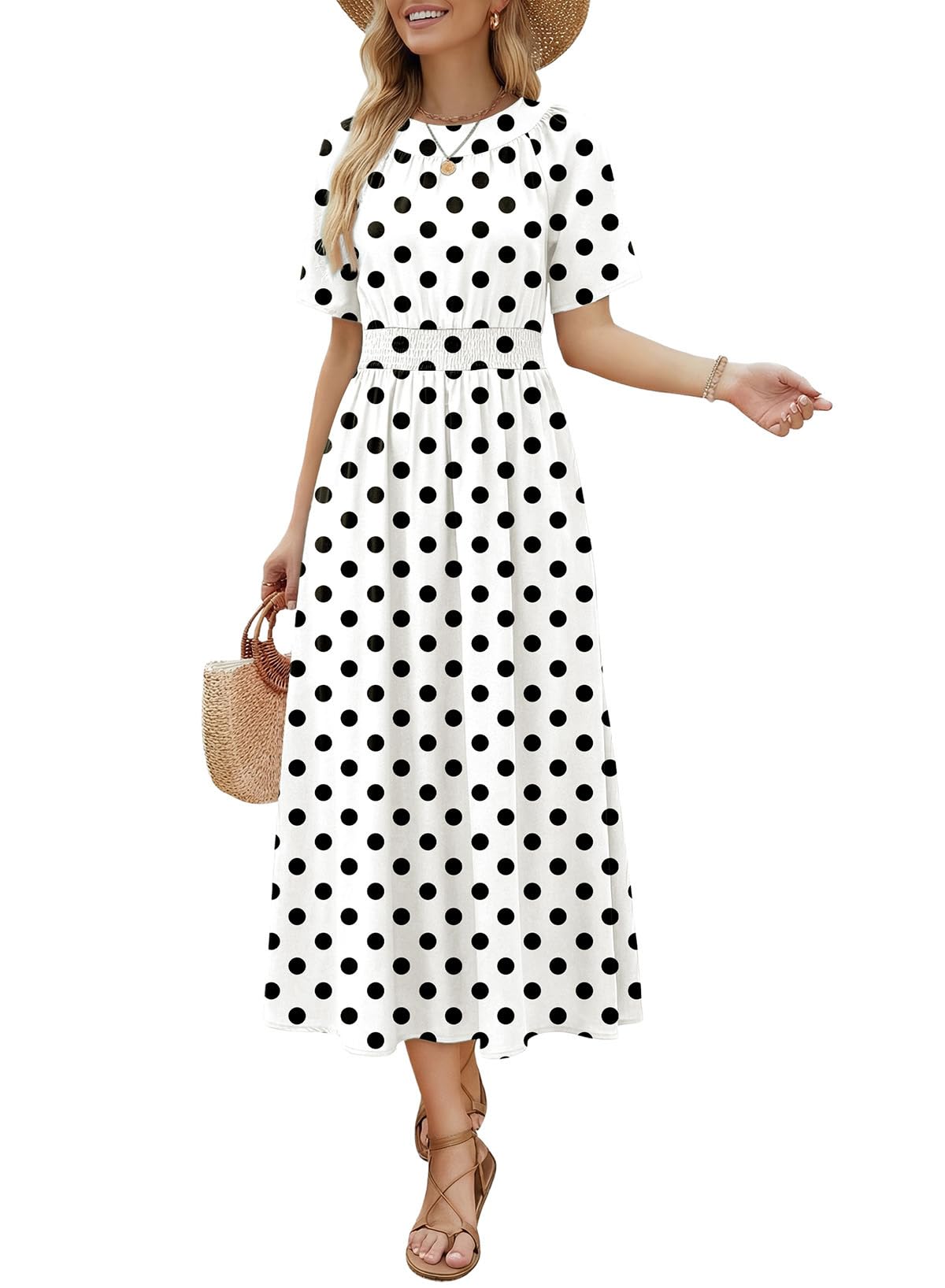 Dokotoo Summer Dresses for Women 2026 Vintage Elegant Midi Maxi Dresses Casual Short Sleeve A Line Flowy Dress