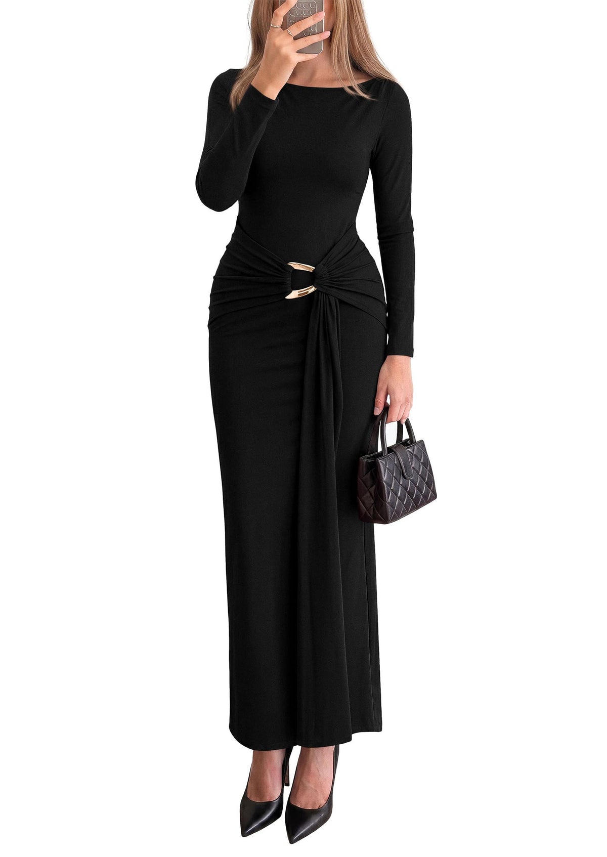 PRETTYGARDEN Women's Long Sleeve Wedding Guest Maxi Dresses