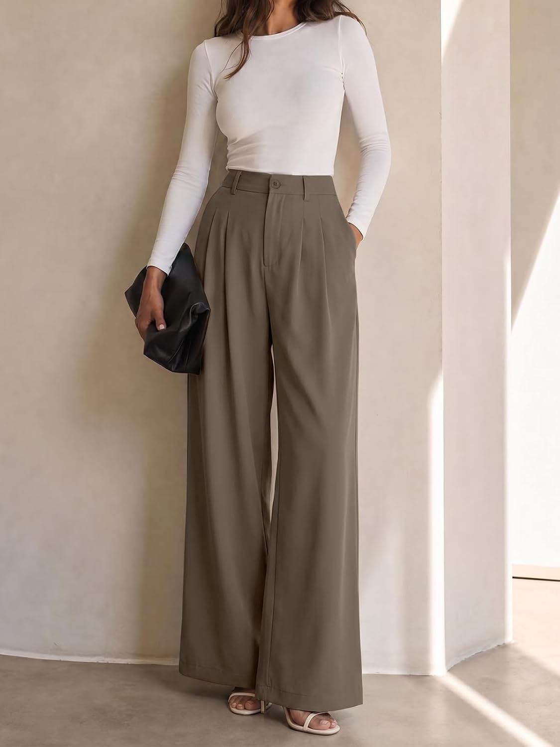 Cicy Bell Womens Wide Leg Dress Pants Business High Waisted Pleated Pants
