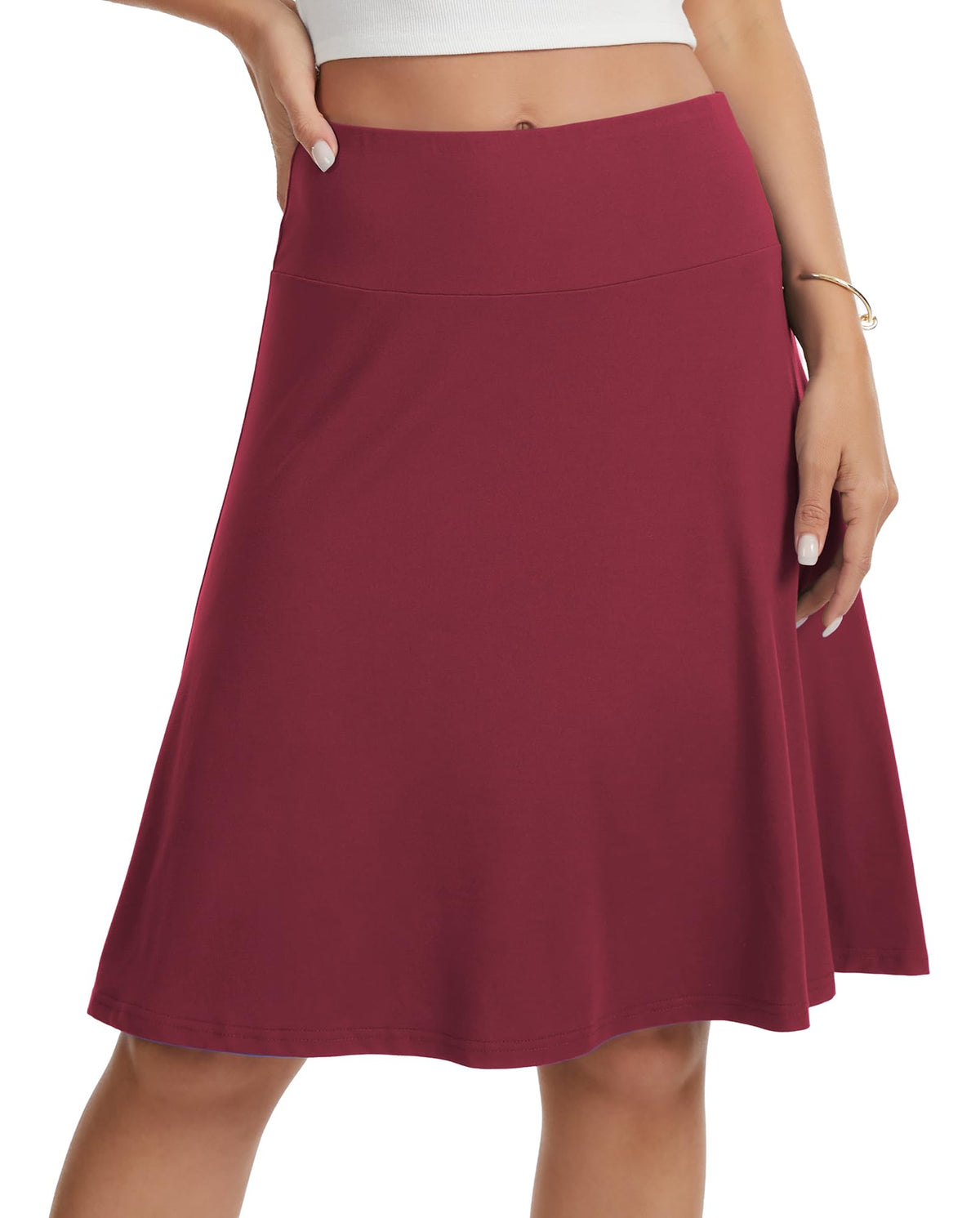 VIISHOW Women's Knee Length Skirt High Waisted Stretchy A-Line Skater Skirt Soft Knit Modest Casual Skirts for Daily Wear