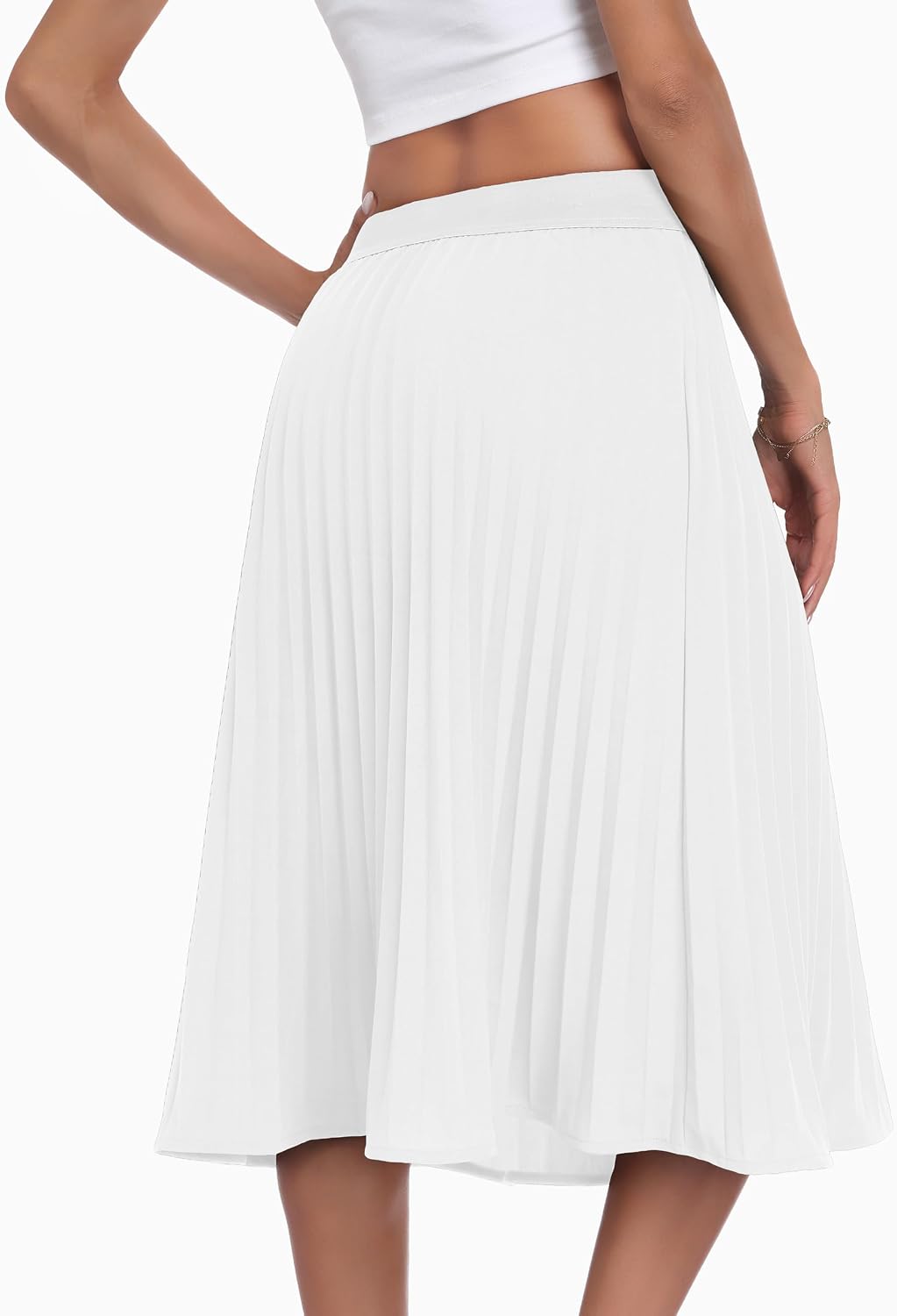 CZYINXIAN Pleated Midi Skirts for Women Elastic High Waist A-Line Skirt