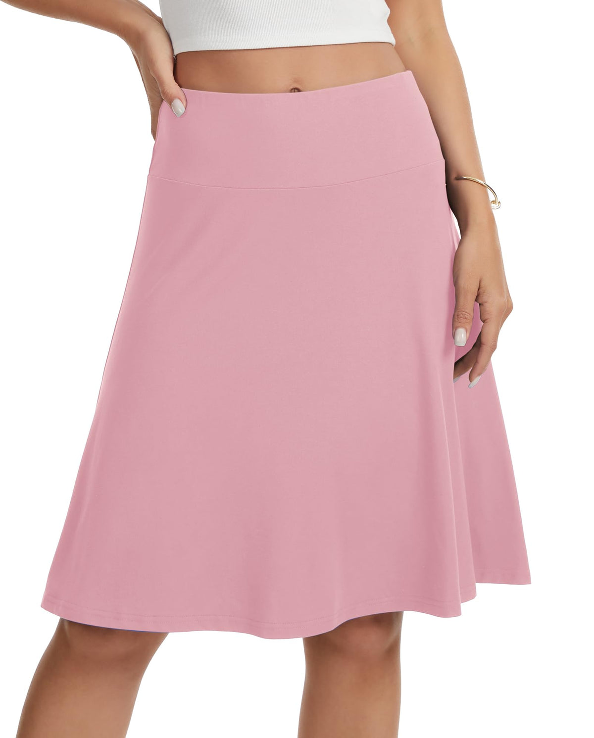 VIISHOW Women's Knee Length Skirt High Waisted Stretchy A-Line Skater Skirt Soft Knit Modest Casual Skirts for Daily Wear