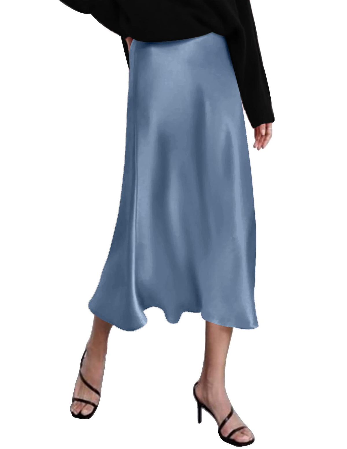 Zeagoo Skirts for Women High Waist Skirt Elegant Midi Skirt Satin
