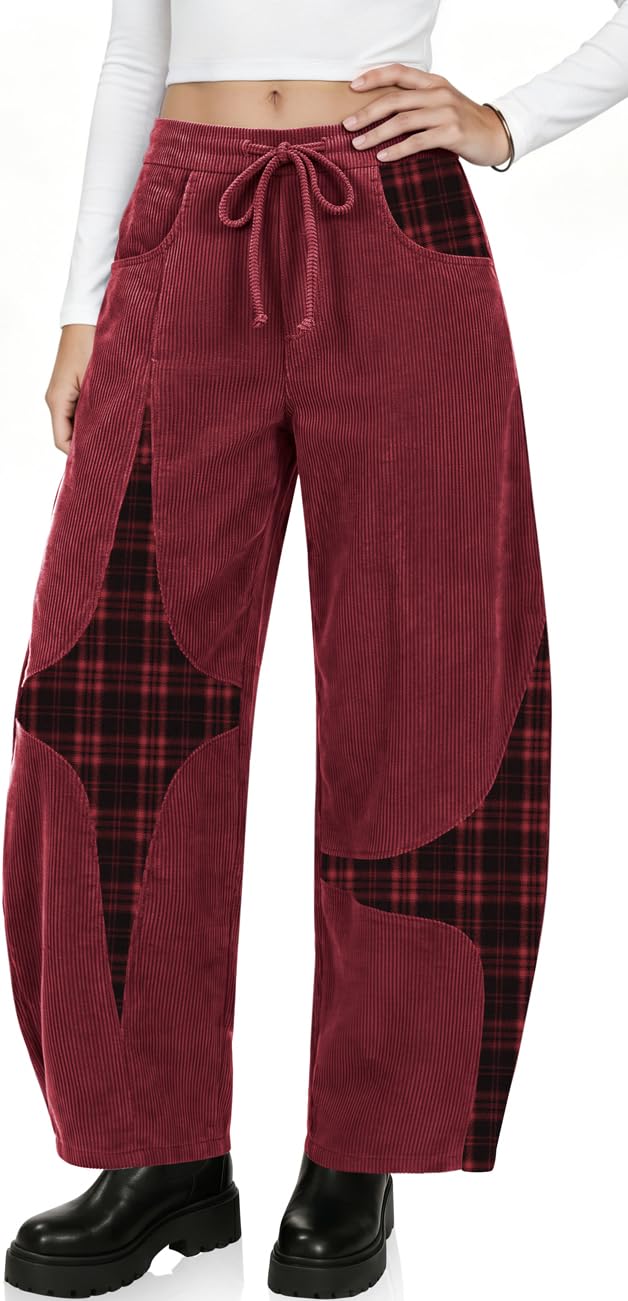 TARSE Women’s Corduroy Barrel Pants Wide Leg Harem Pants Baggy Casual