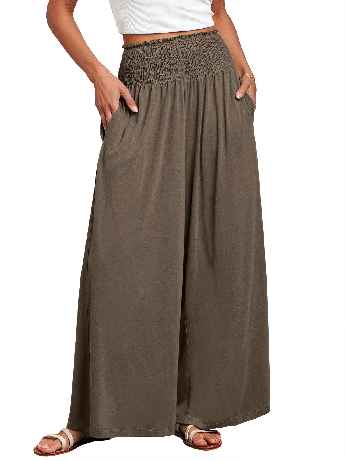 ANRABESS Women Summer Casual Wide Leg Palazzo Pants with Pockets