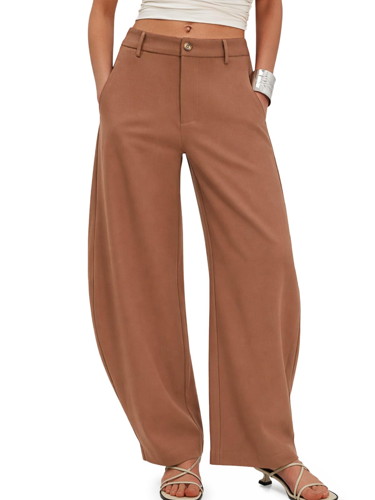 Cicy Bell Womens Barrel Dress Pants High Waisted Wide Leg Work Trousers
