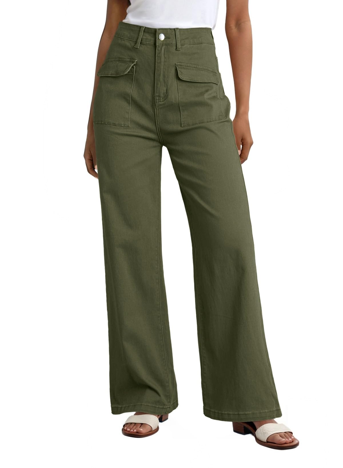 Dokotoo Women's Cargo Baggy Wide Leg High Waist Casual Stretch Pants