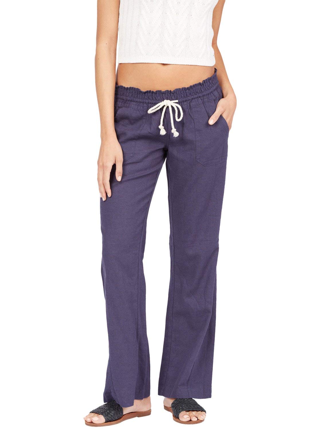 Roxy Womens Oceanside Pant, Linen, Pockets Comfortable Breathable Summer Beach Cover Up Elastic Drawstring Waist
