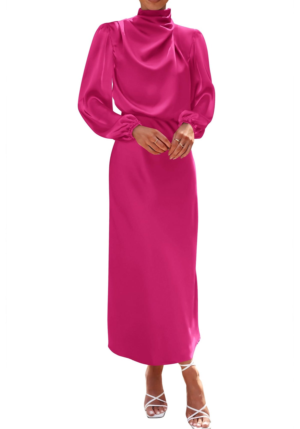 BTFBM Womens Mock Neck Satin Maxi Dress Fall 2026