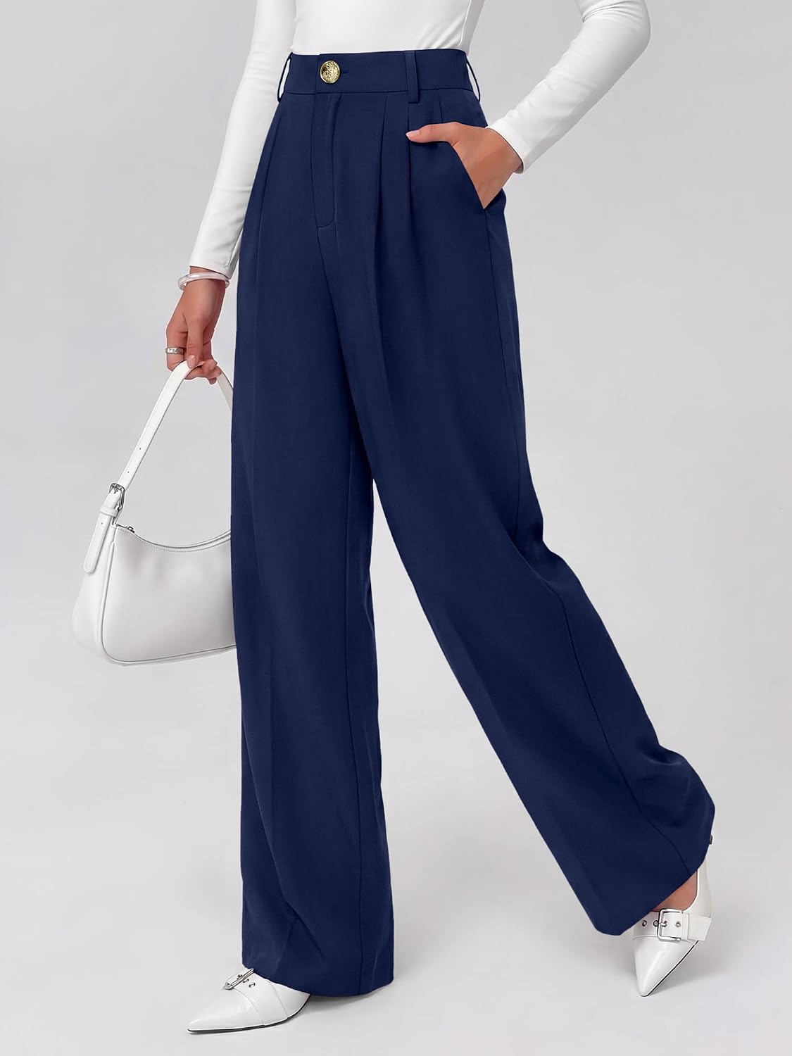 KIRUNDO Fall Wide Leg Pants Woman Flowy High Waisted Slacks with Pockets