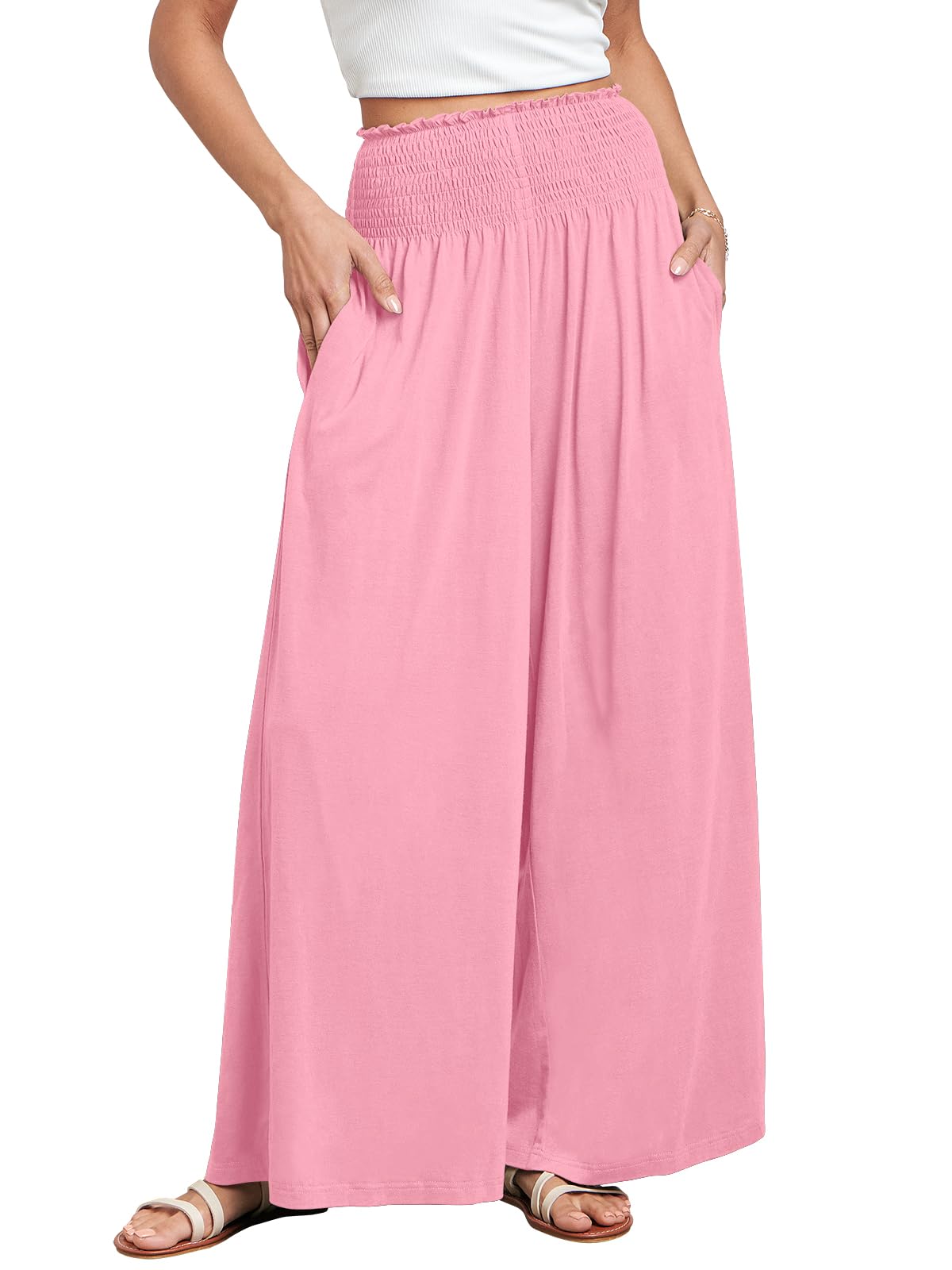 ANRABESS Women Summer Casual Wide Leg Palazzo Pants with Pockets