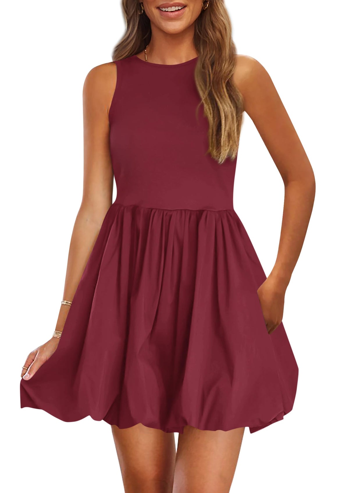 PRETTYGARDEN Womens Summer Bubble Sleeveless Mini Dress