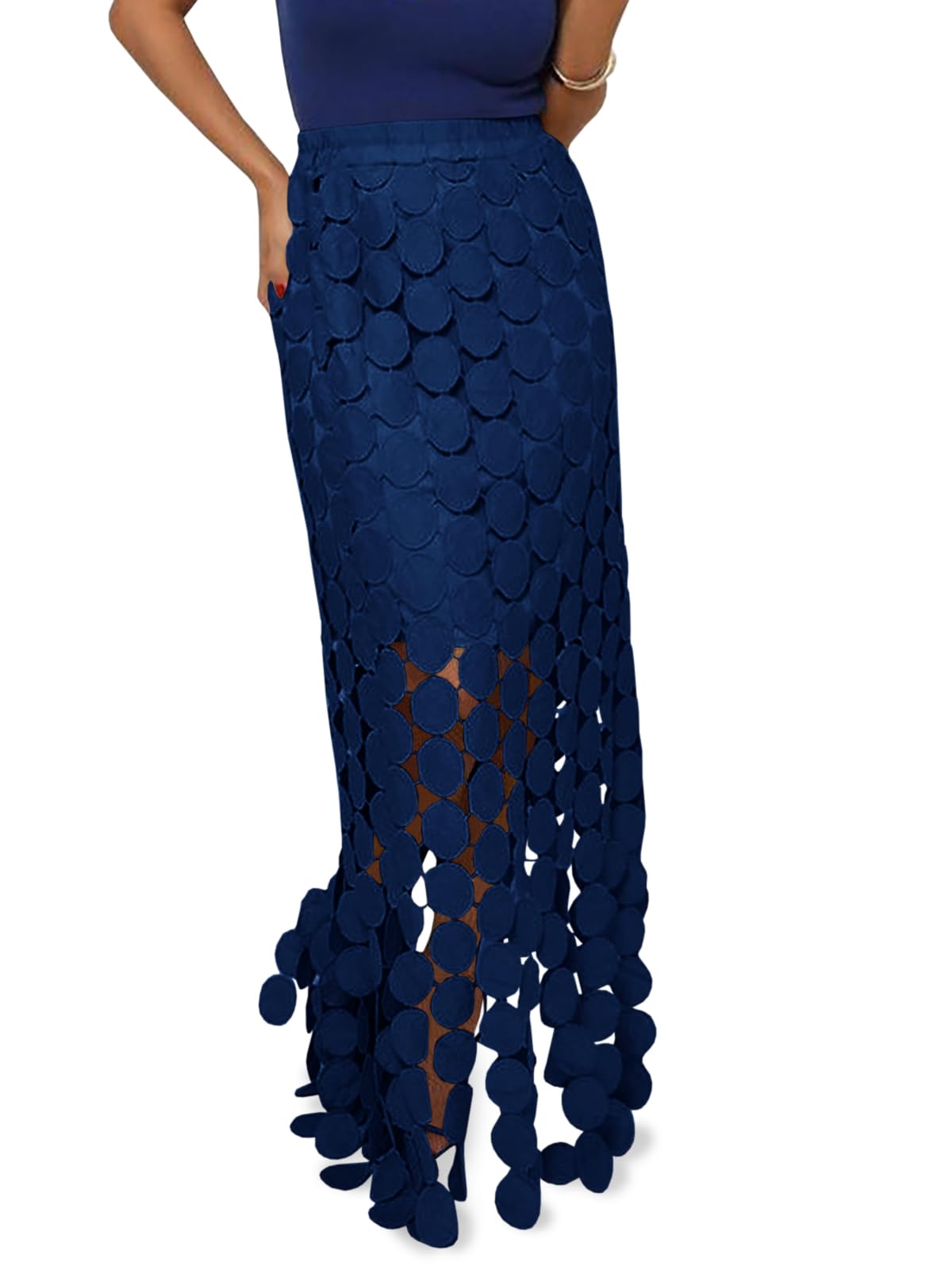 Cicy Bell Womens Hollow Out Maxi Skirts Summer Boho Fringe Hem Long Skirt